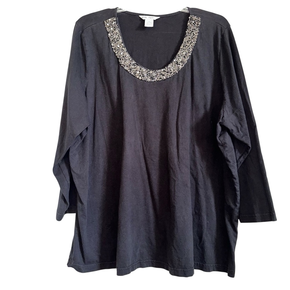 Ulla Popken Beaded Cotton Top Classic Minimalist Functional Size 24 / 26